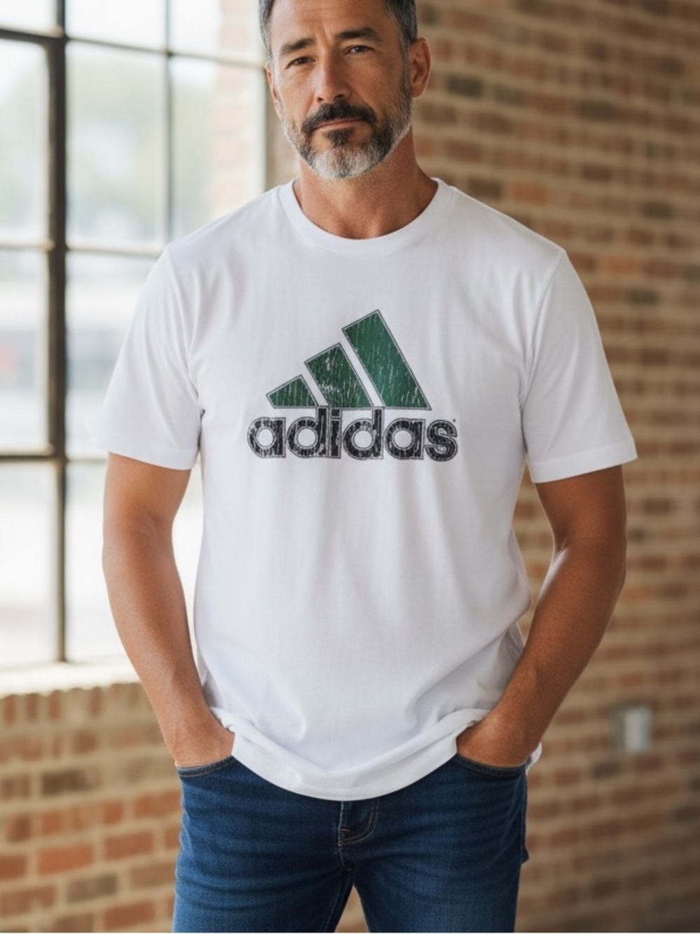 Adidas 90s Vintage Logo T Shirt White Green USA Made Cotton Mens L